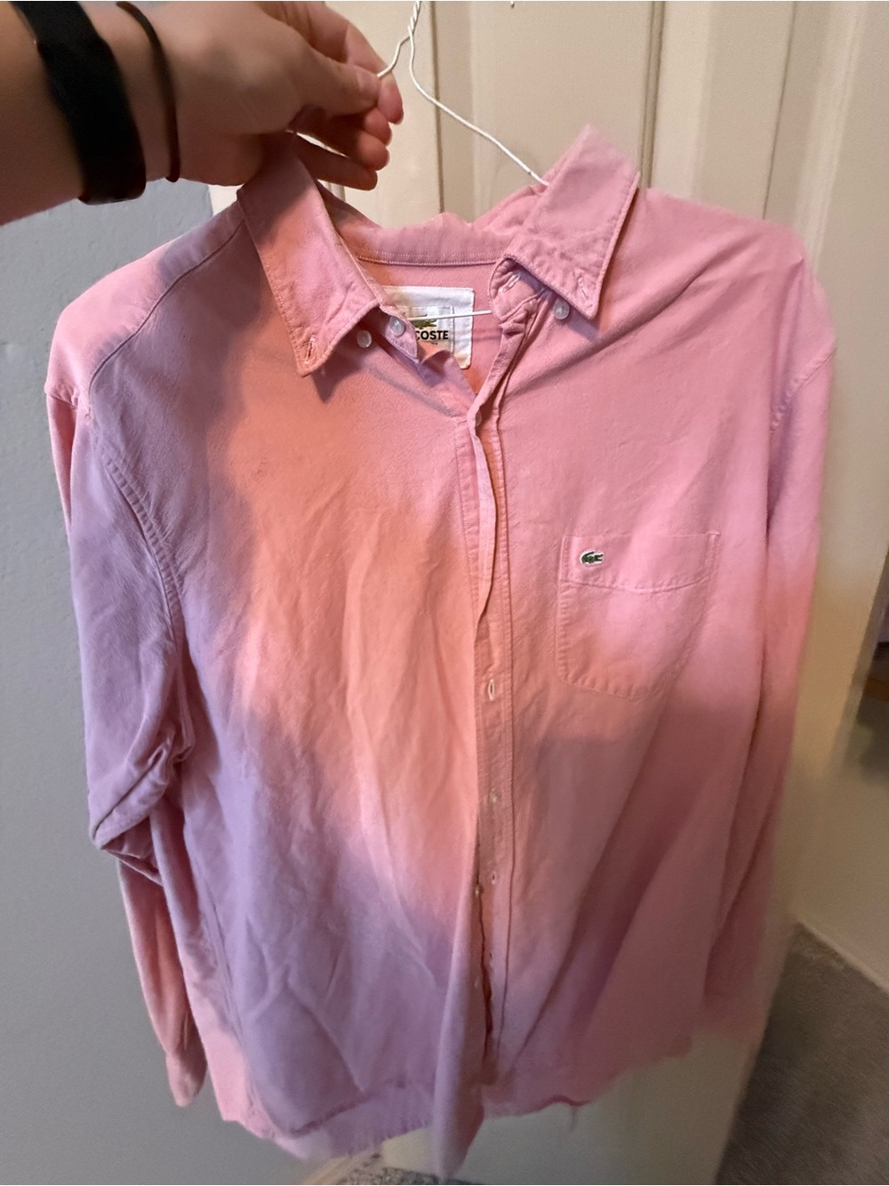 Lacoste Classic Button-Up Shirt in Light Pink